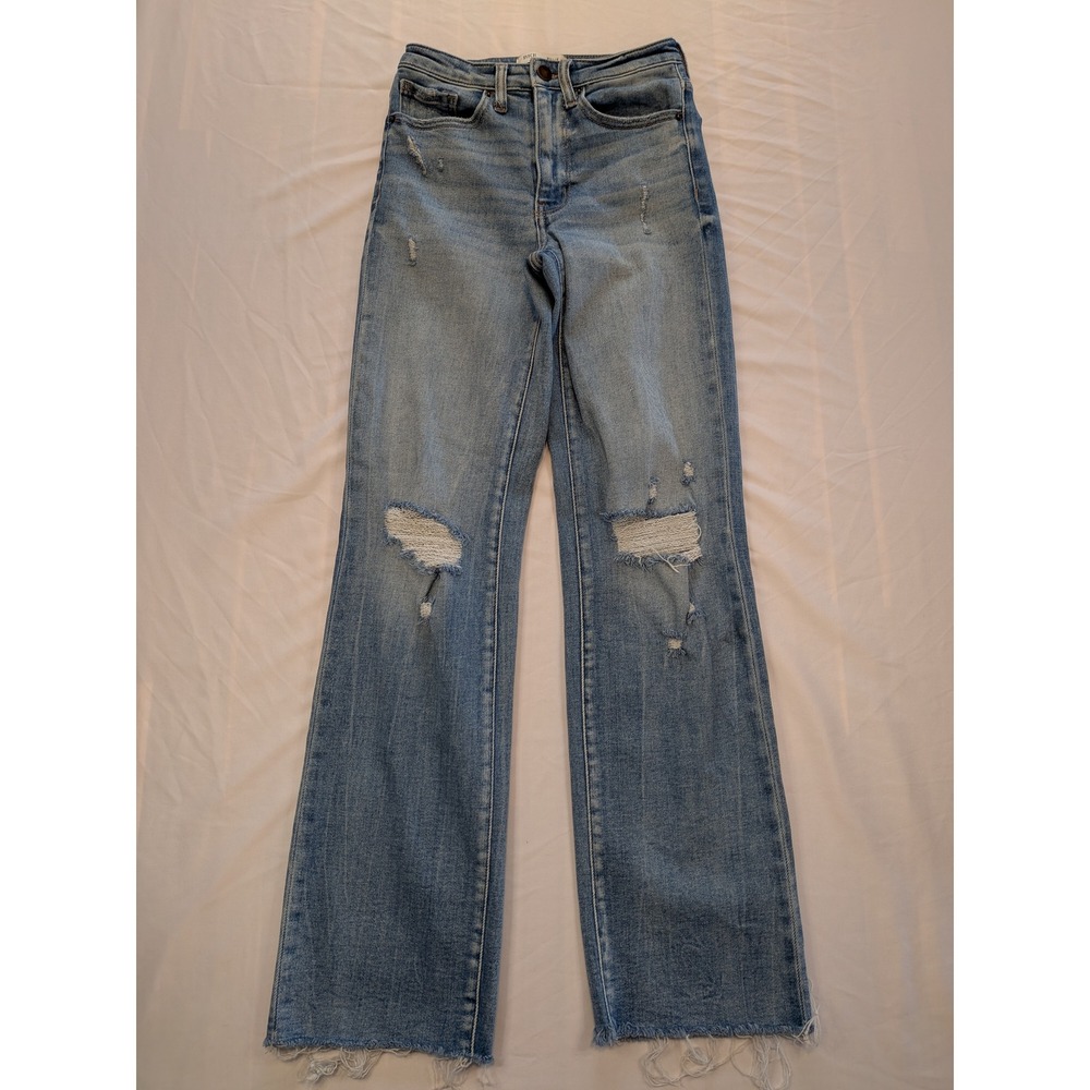 BKE Billie Slim Fit High Rise Classic Straight Distressed Jeans Light Wash 25x32
